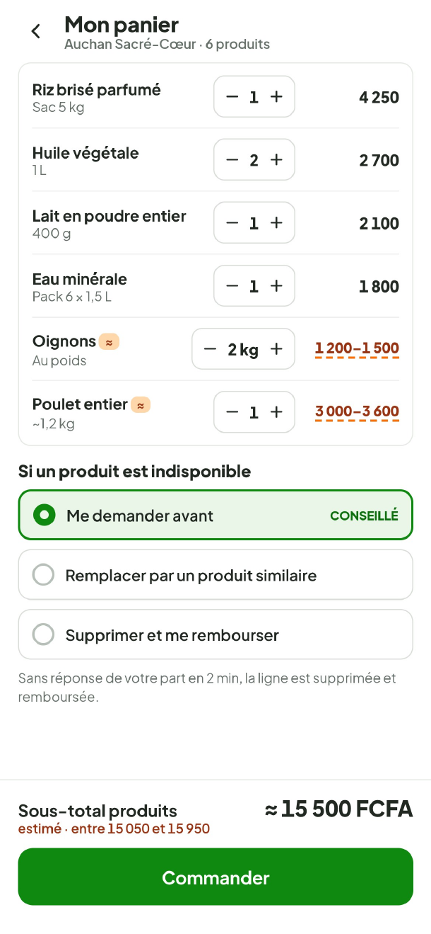 Checkout avec prix transparents