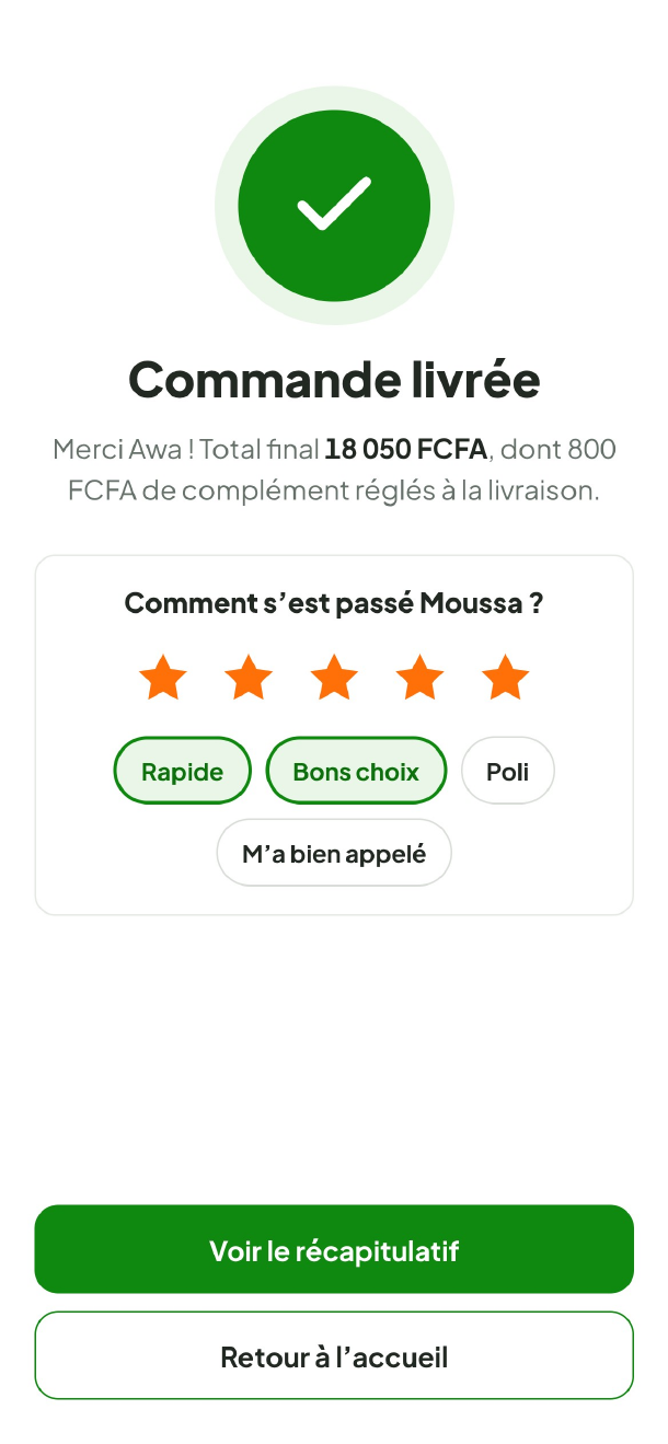 Commande livrée dans Yoobilo